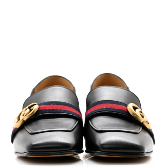 Betis Glamour Calfskin Web Pearl Embellished Peyton 35mm Loafer Pumps 36 Black