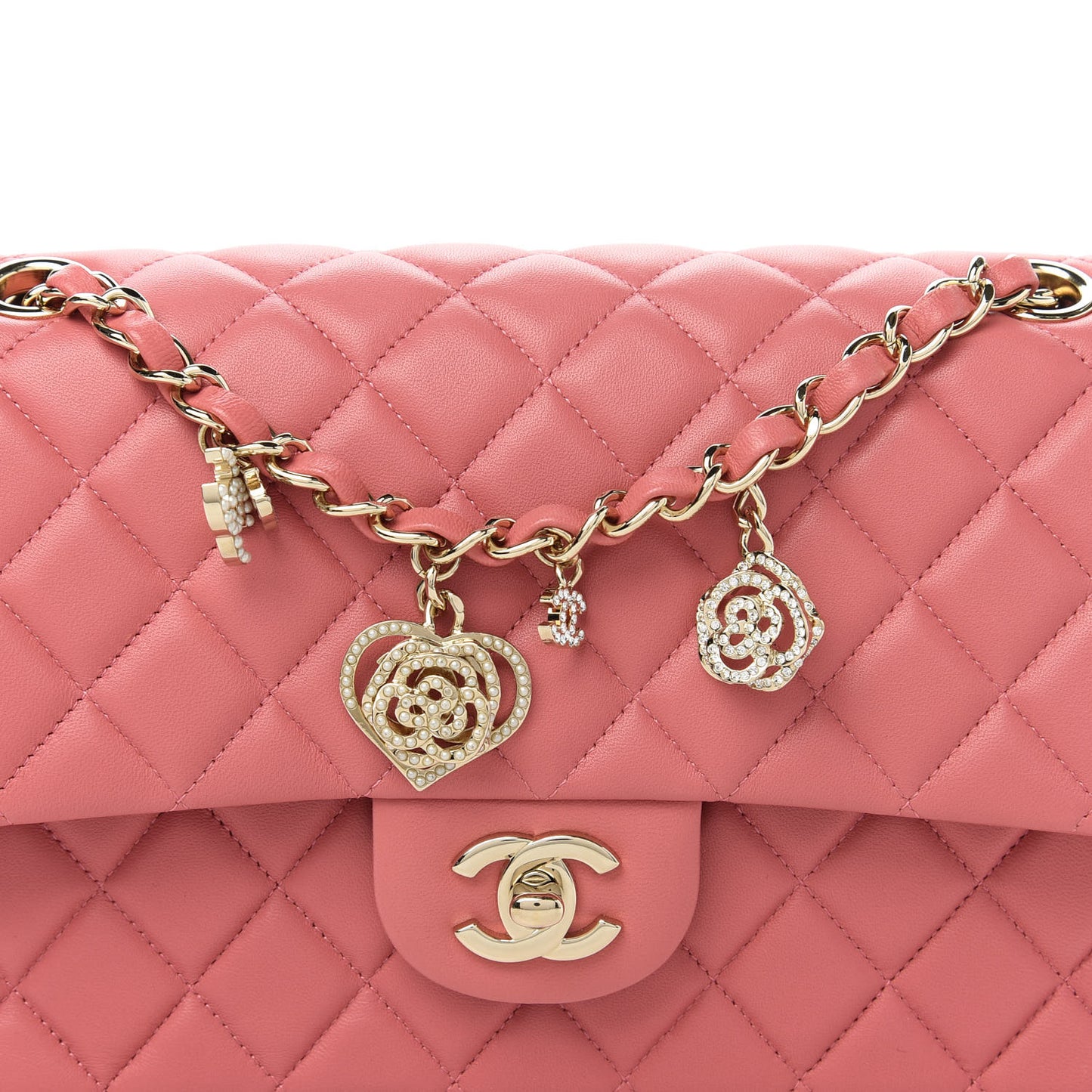 Lambskin Quilted Valentine Charms Medium Single Flap Pink