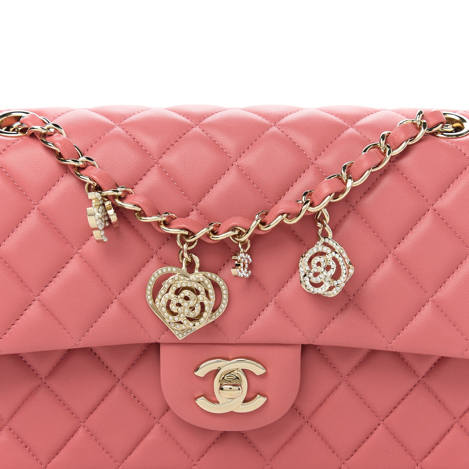 Chanel Lambskin Quilted Valentine Charms Medium Single Flap Pink 10 of 11