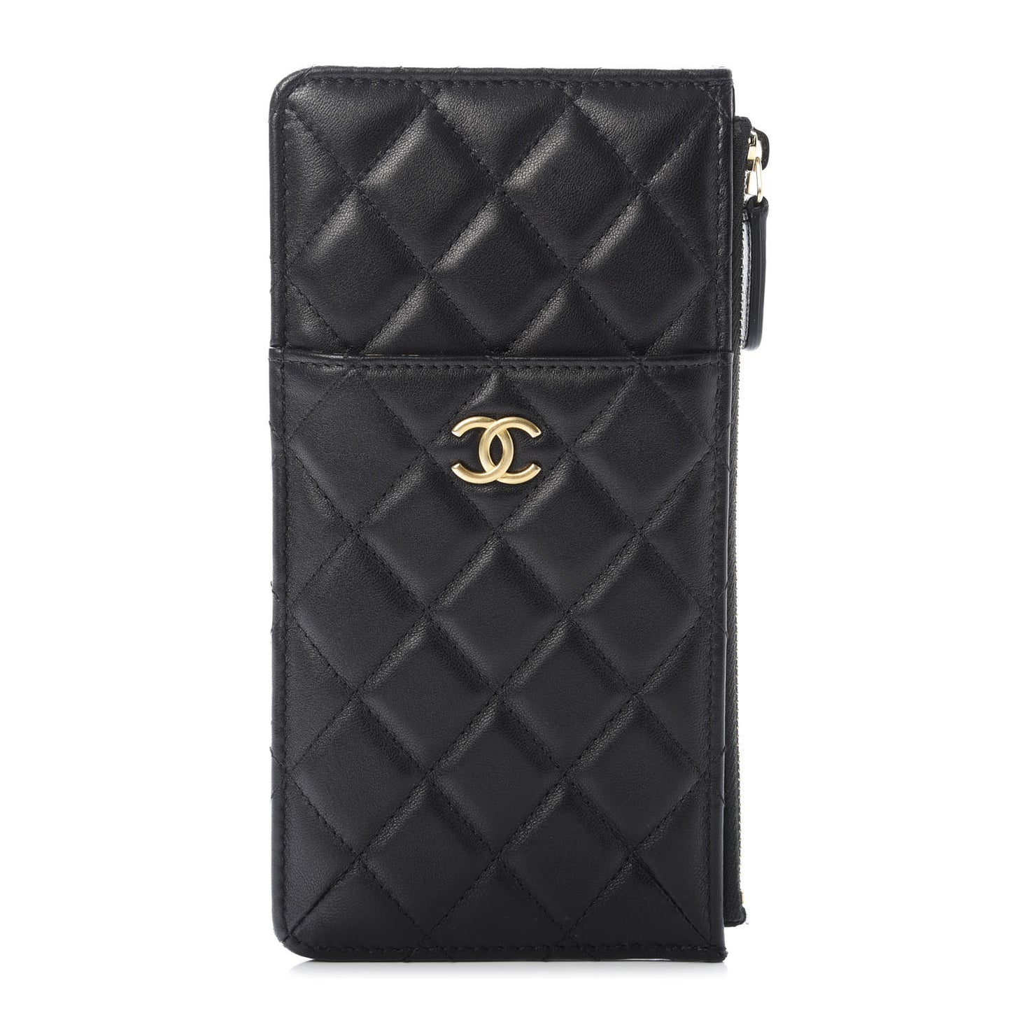 Lambskin Quilted Classic Flat Wallet Pouch Black