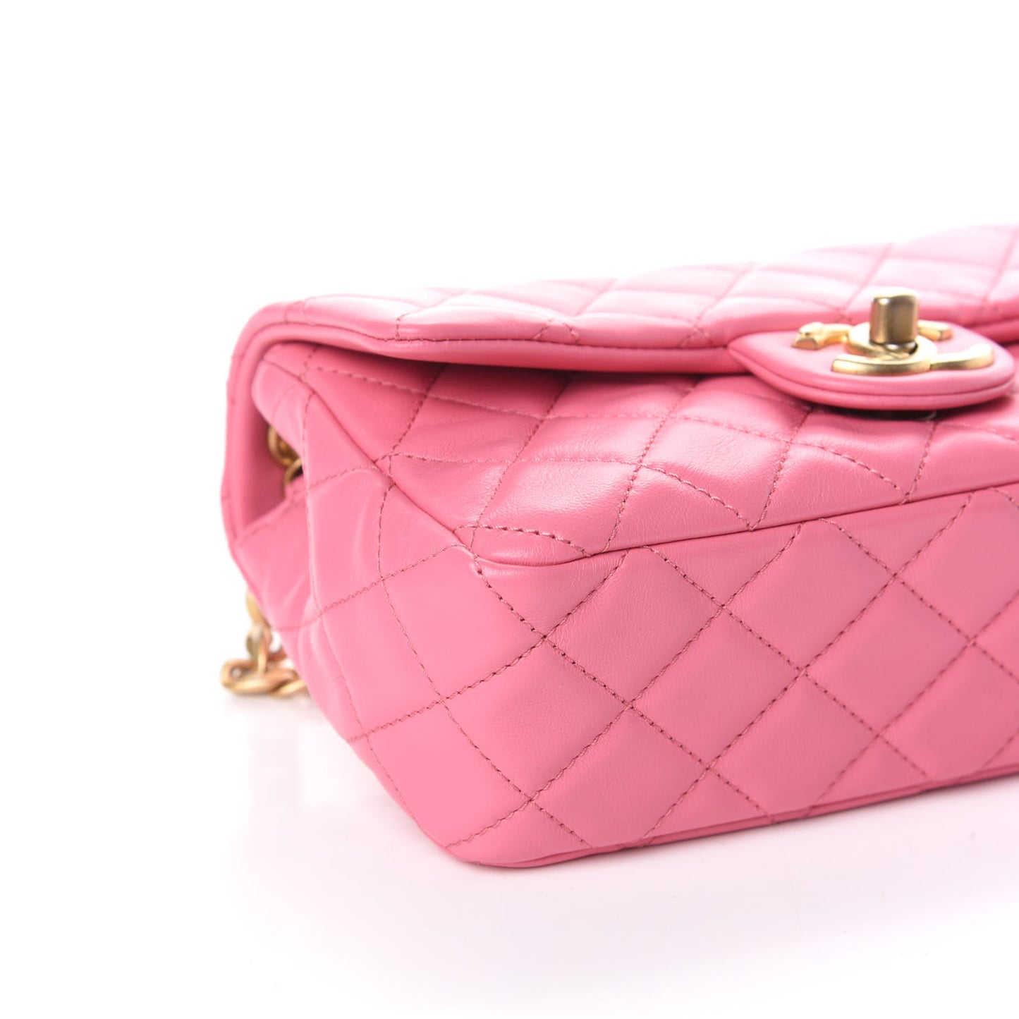 Lambskin Resin Quilted Mini Rectangular Pearl Samba Flap Pink