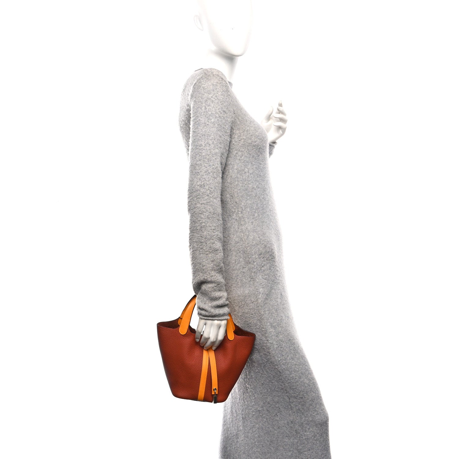 Hermes Taurillon Clemence Swift Picotin 18 PM Cuivre Jaune D'or 2 of 15