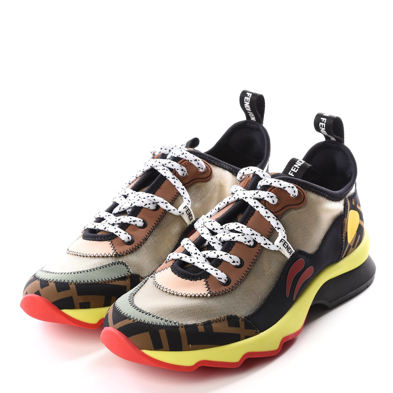 Fendi Technical Mesh Lycra FFreedom Patchwork Sneakers 36 Nude Tobacco Black 2 of 9