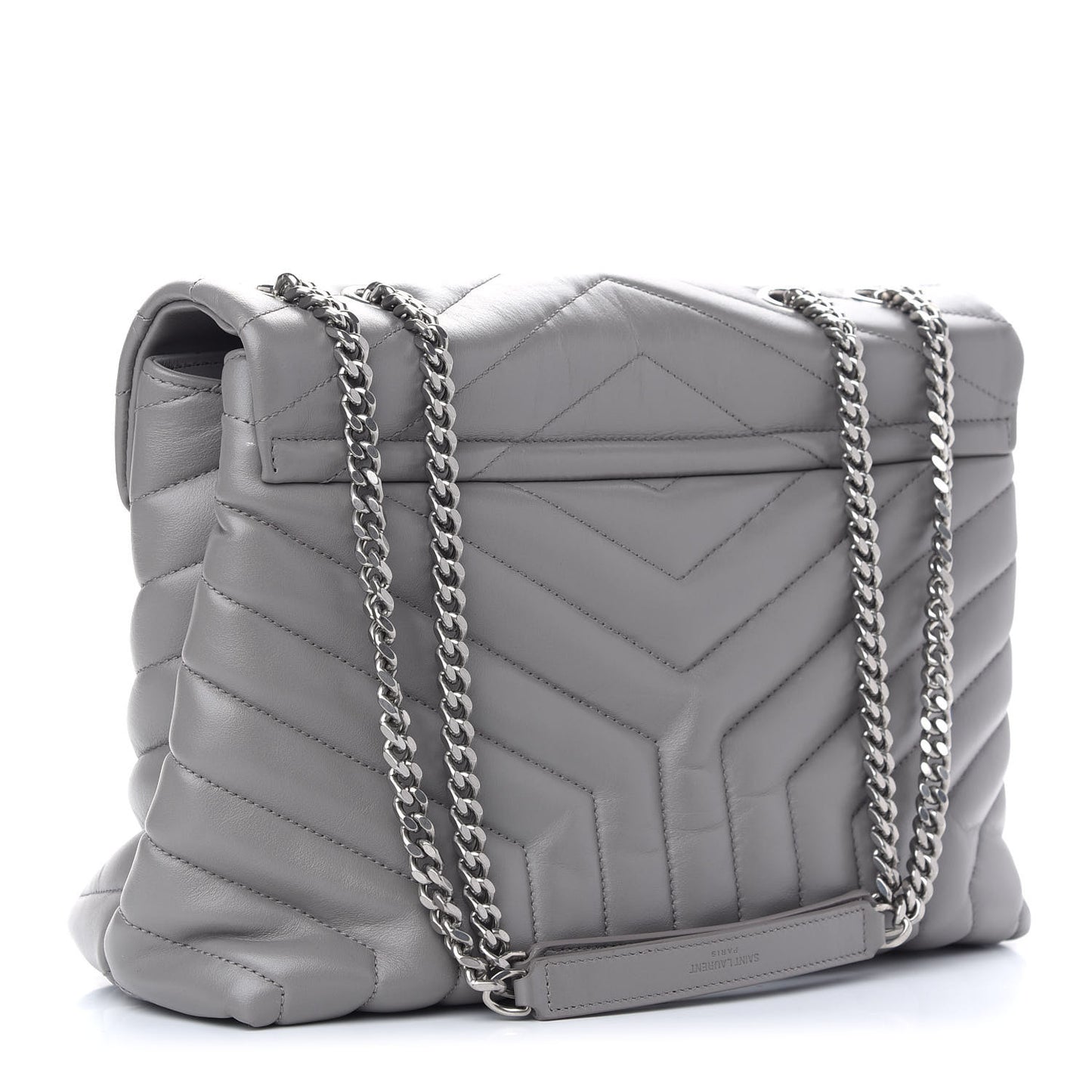 Calfskin Y Quilted Monogram Medium Loulou Chain Satchel Light Gray