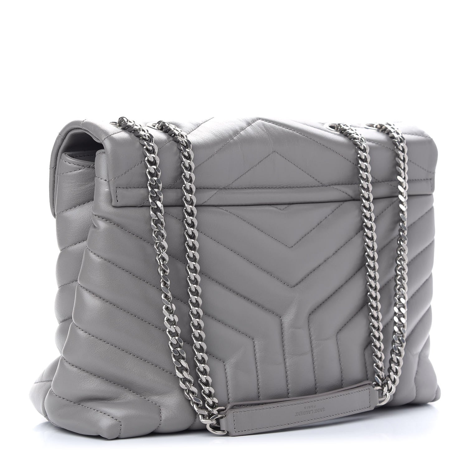 Saint Laurent Calfskin Y Quilted Monogram Medium Loulou Chain Satchel Light Gray 3 of 9