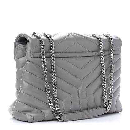 Saint Laurent Calfskin Y Quilted Monogram Medium Loulou Chain Satchel Light Gray 3 of 9