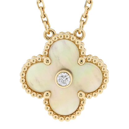 Van Cleef & Arpels 18K Yellow Gold Diamond Yellow Mother of Pearl Vintage Alhambra Pendant Necklace 4 of 7