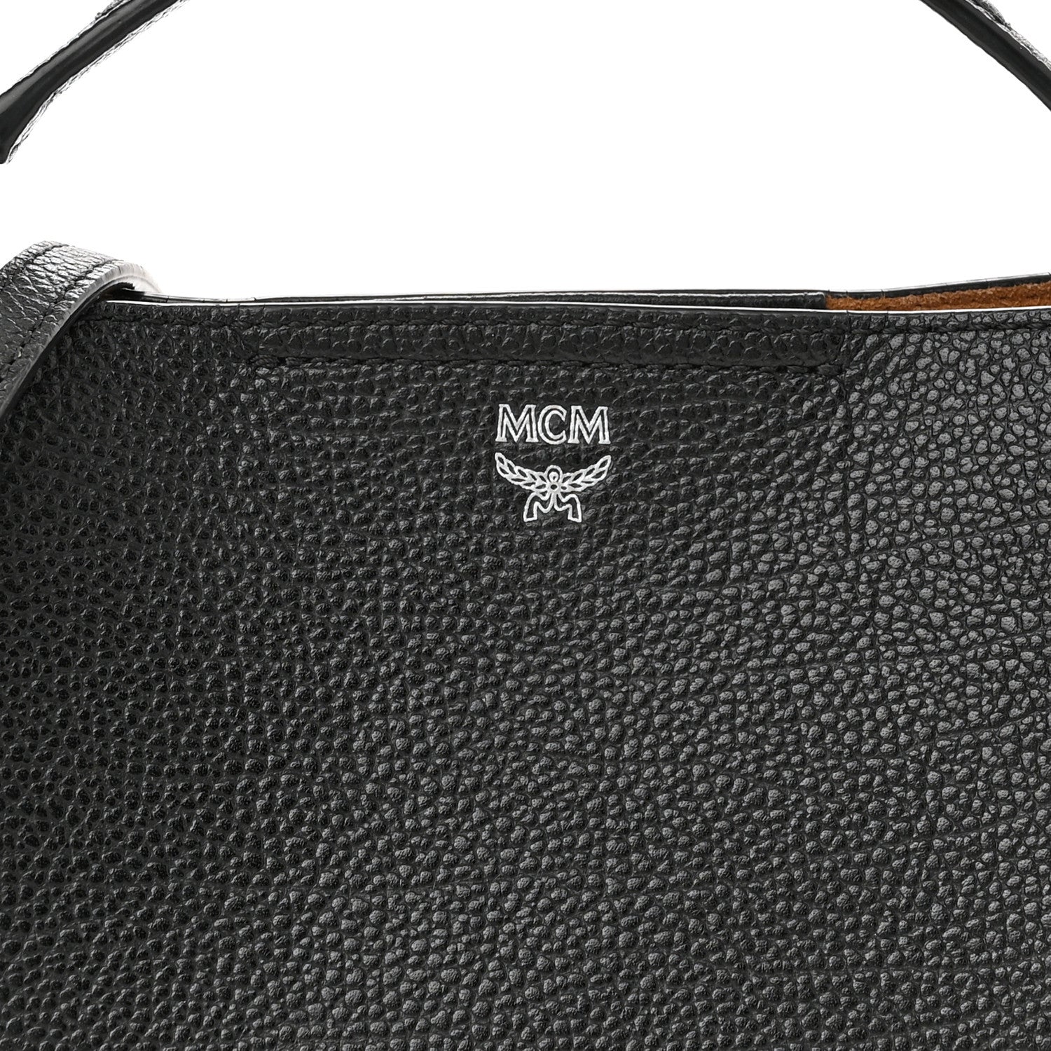 MCM Grained Calfskin Visetos Top Handle Crossbody Cognac Black 8 of 10