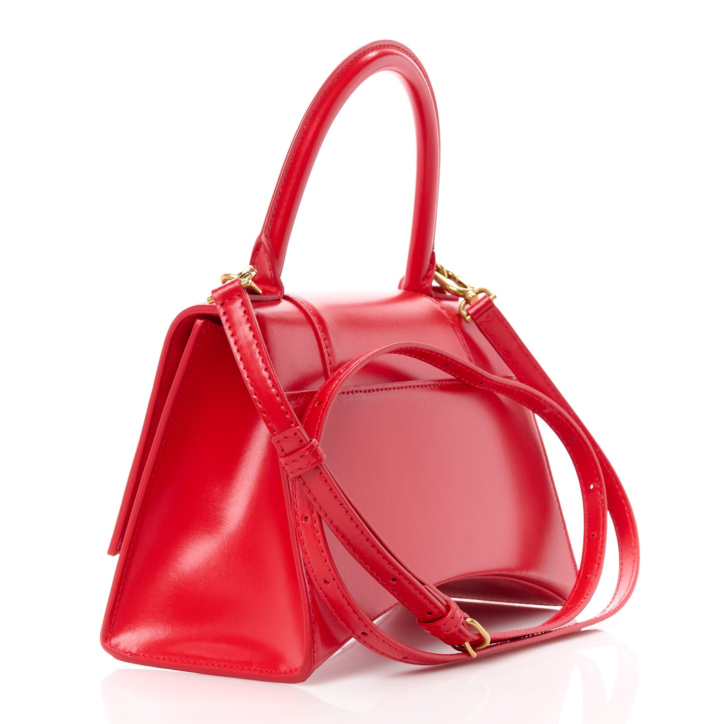 Shiny Box Calfskin Small Hourglass Top Handle Bag Bright Red