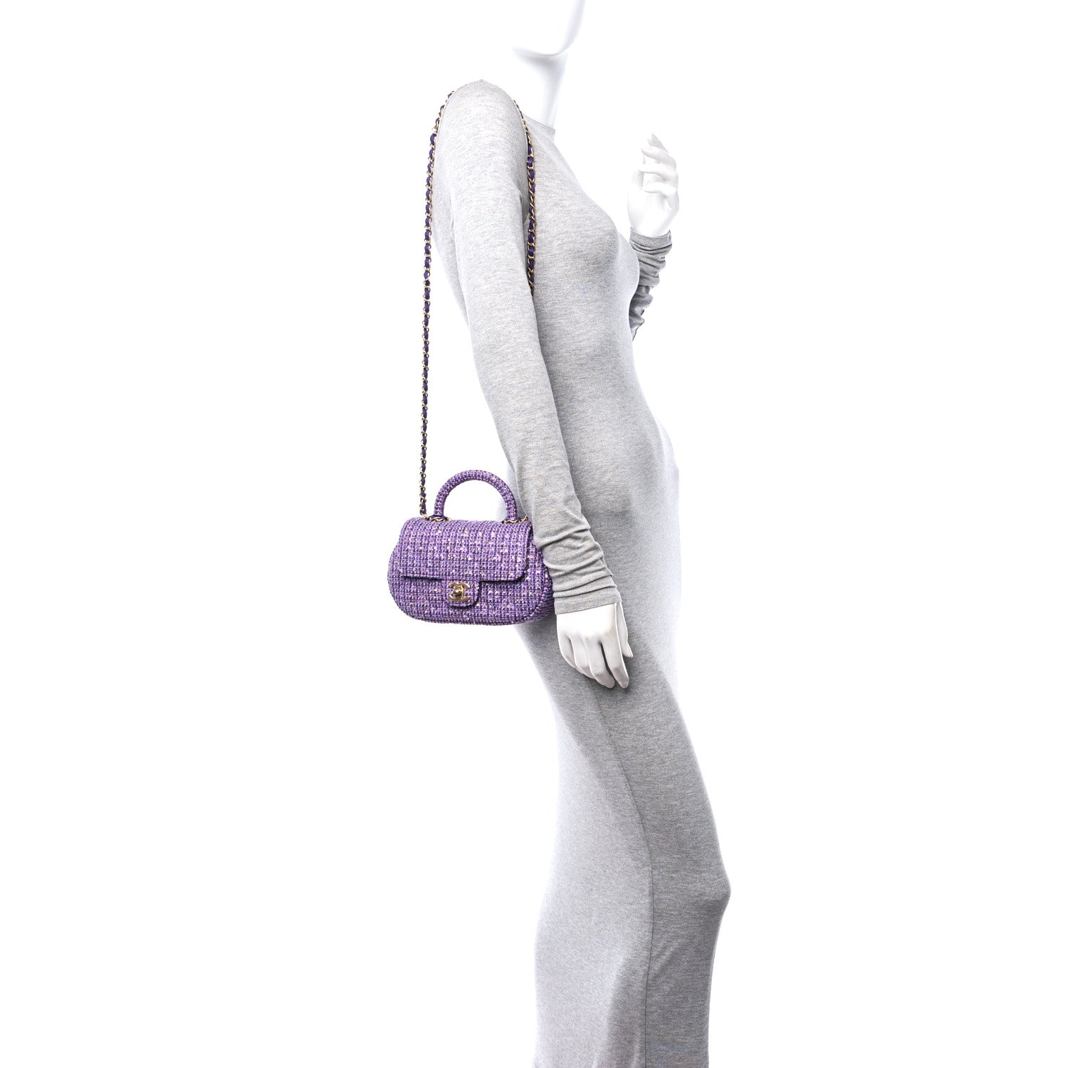 Chanel Tweed Sequin Quilted Baywatch Top Handle Flap Purple 3 of 10