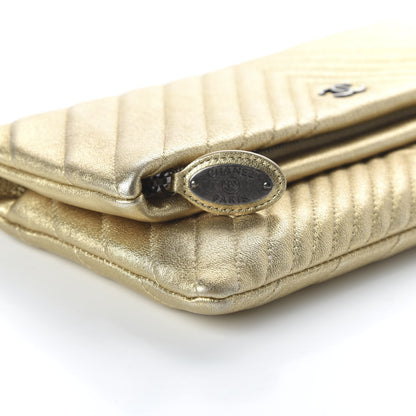 Chanel Metallic Calfskin Chevron Quilted CC Beauty Clutch Gold 6 of 10
