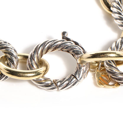 David Yurman Sterling Silver 18K Yellow Gold 12mm Large Oval Link Bracelet 4 of 5