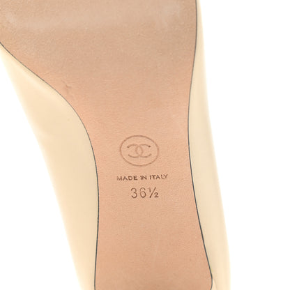 Chanel Lambskin Patent CC Cap Toe Camellia Pumps 36.5 Beige Black 7 of 8