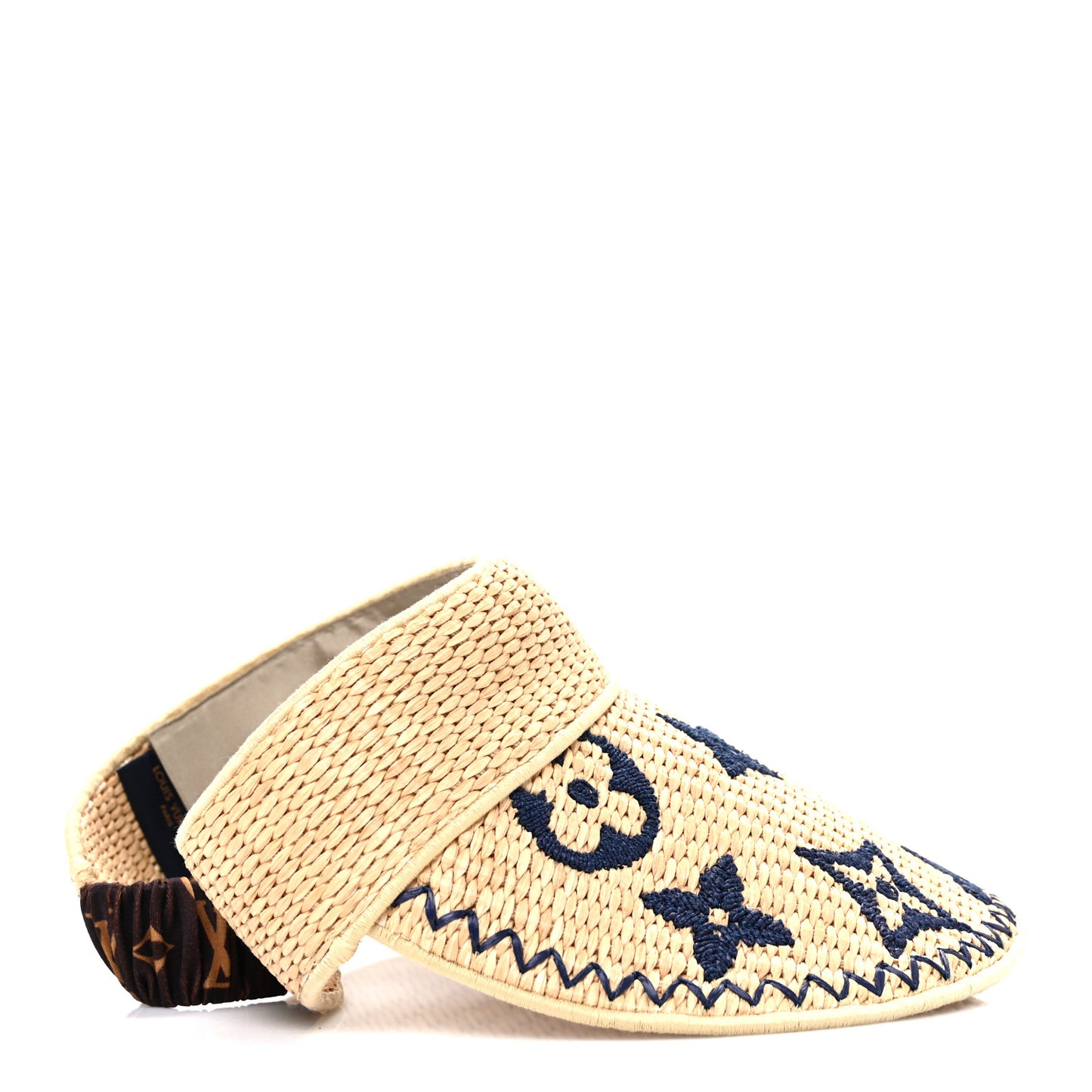 Calfskin Raffia Monogram Strawgram Visor Natural Blue