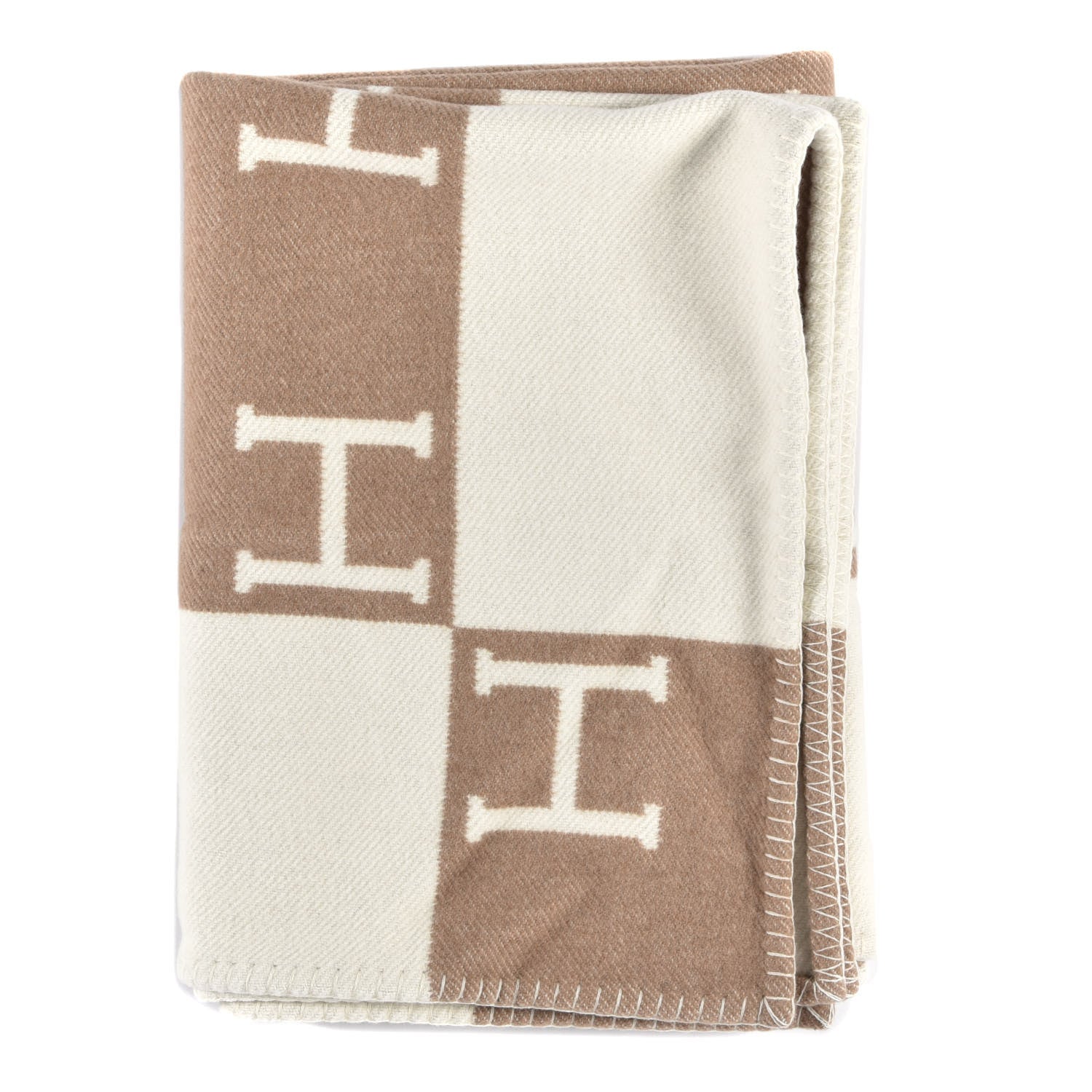 Hermes Wool Cashmere Avalon Baby Blanket Noisette Moyen White 1 of 3
