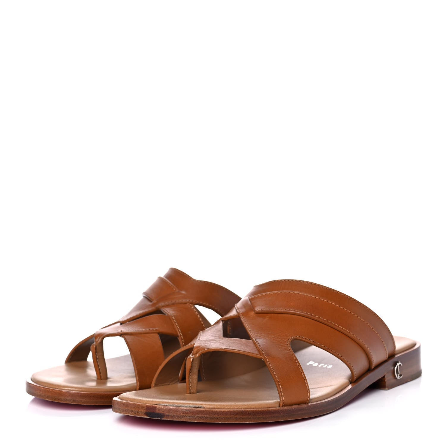 Christian Louboutin Calf Mens Sinouhe Flat Slide Sandals 41.5 Brown 3 of 8