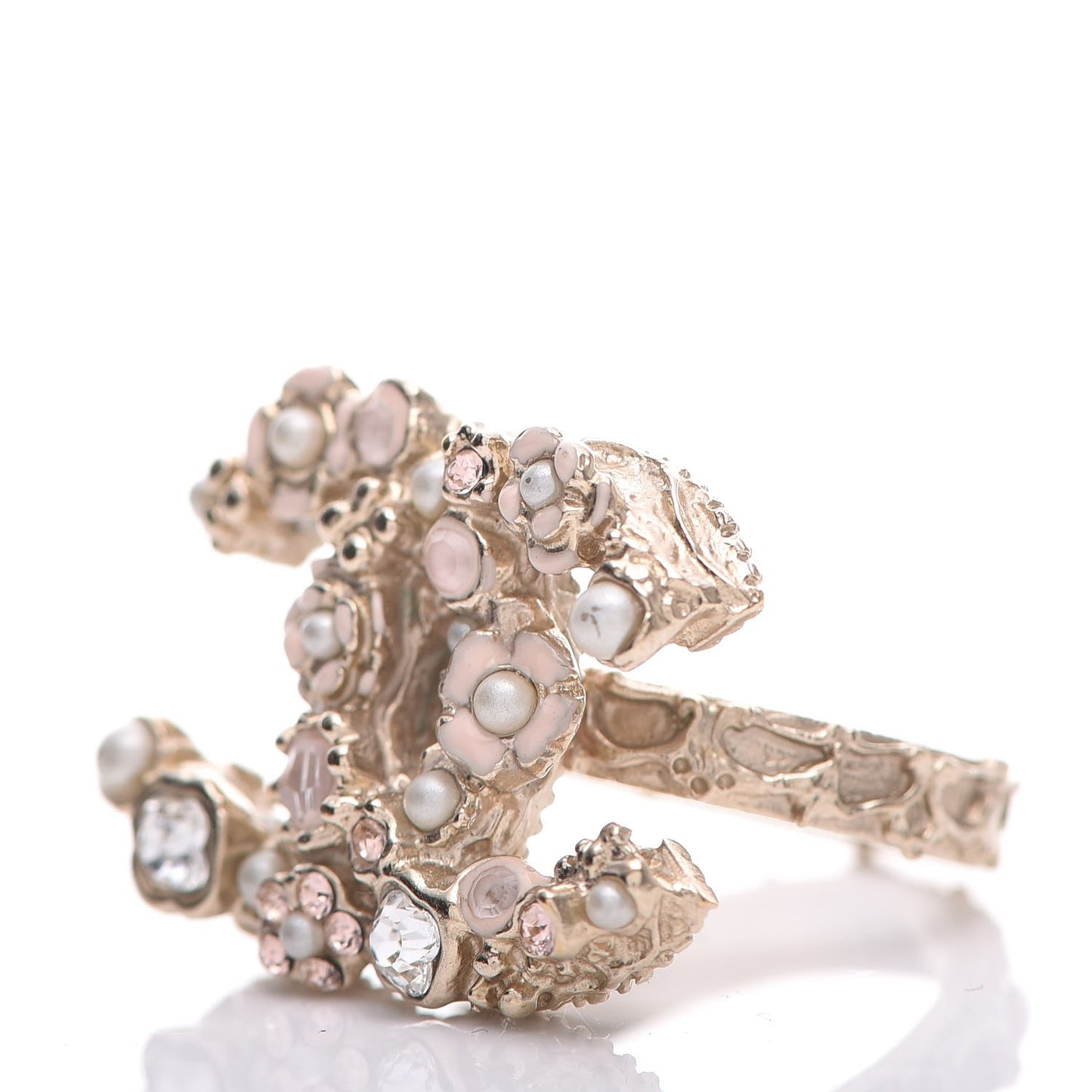 Resin Crystal Pearl CC Flower Ring 6.5 Gold