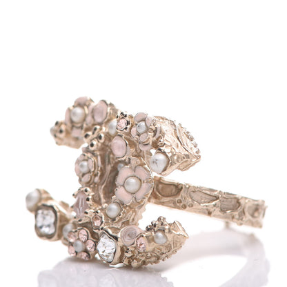 Chanel Resin Crystal Pearl CC Flower Ring 6.5 Gold 3 of 7