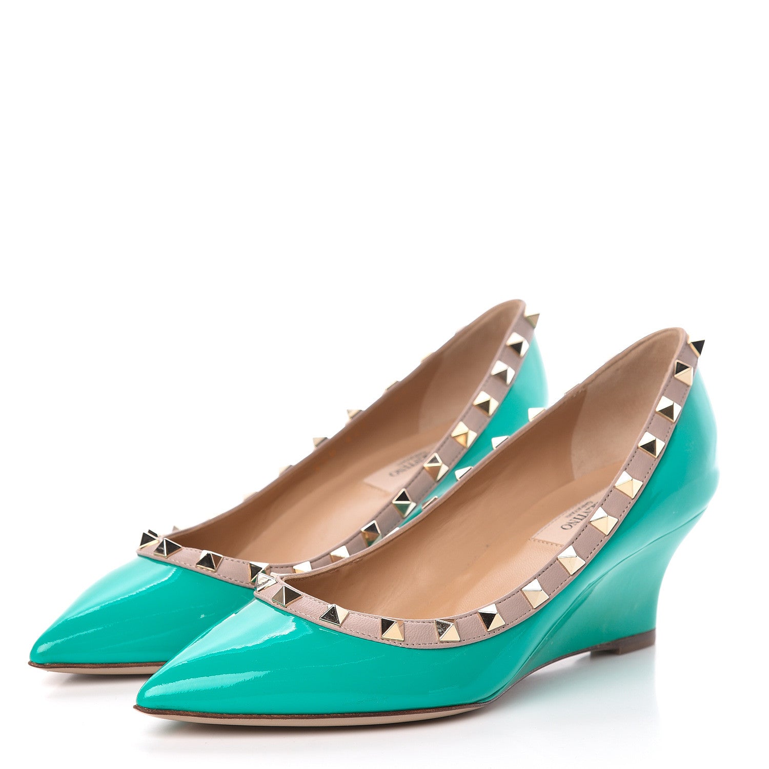 Valentino Garavani Patent Rockstud 70mm Wedges 37 Opaline Green Poudre 3 of 9
