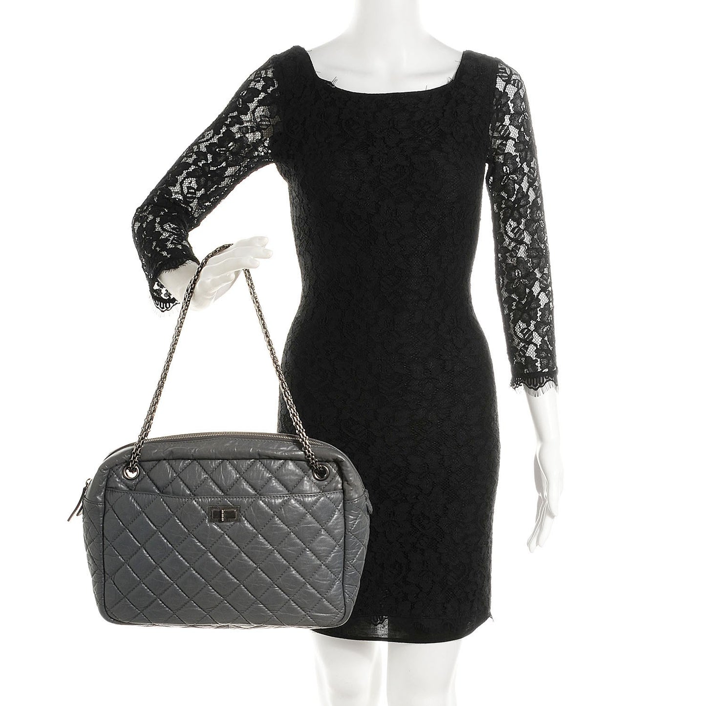 Aged Calfskin Quilted Large Reissue Camera Case Grey