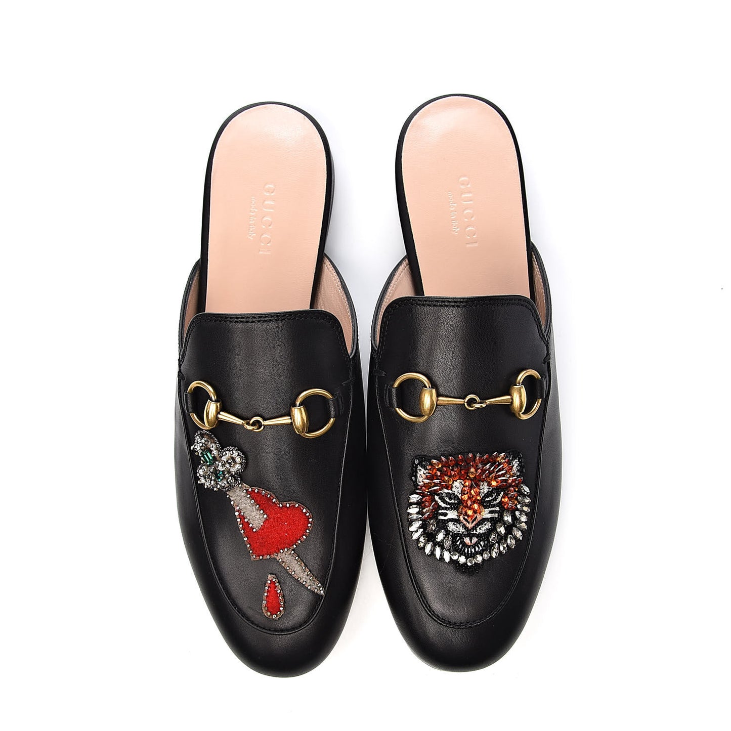Calfskin Crystal Tiger Embroidered Womens Princetown Slippers 36 Black