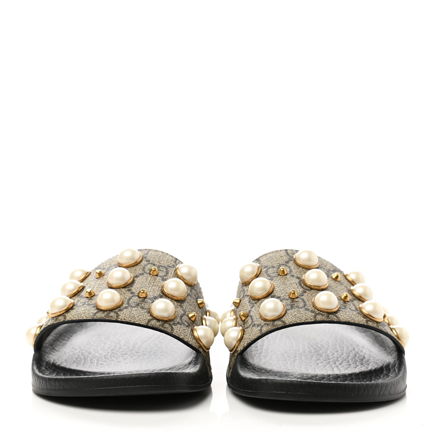 GG Supreme Monogram Pearls Slide Sandals 35 Beige