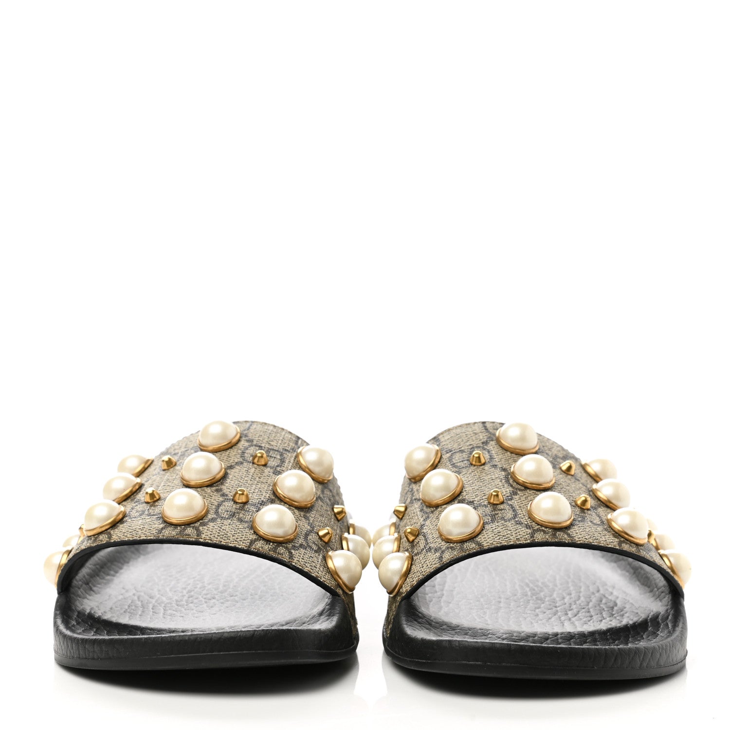 Gucci GG Supreme Monogram Pearls Slide Sandals 35 Beige 2 of 10