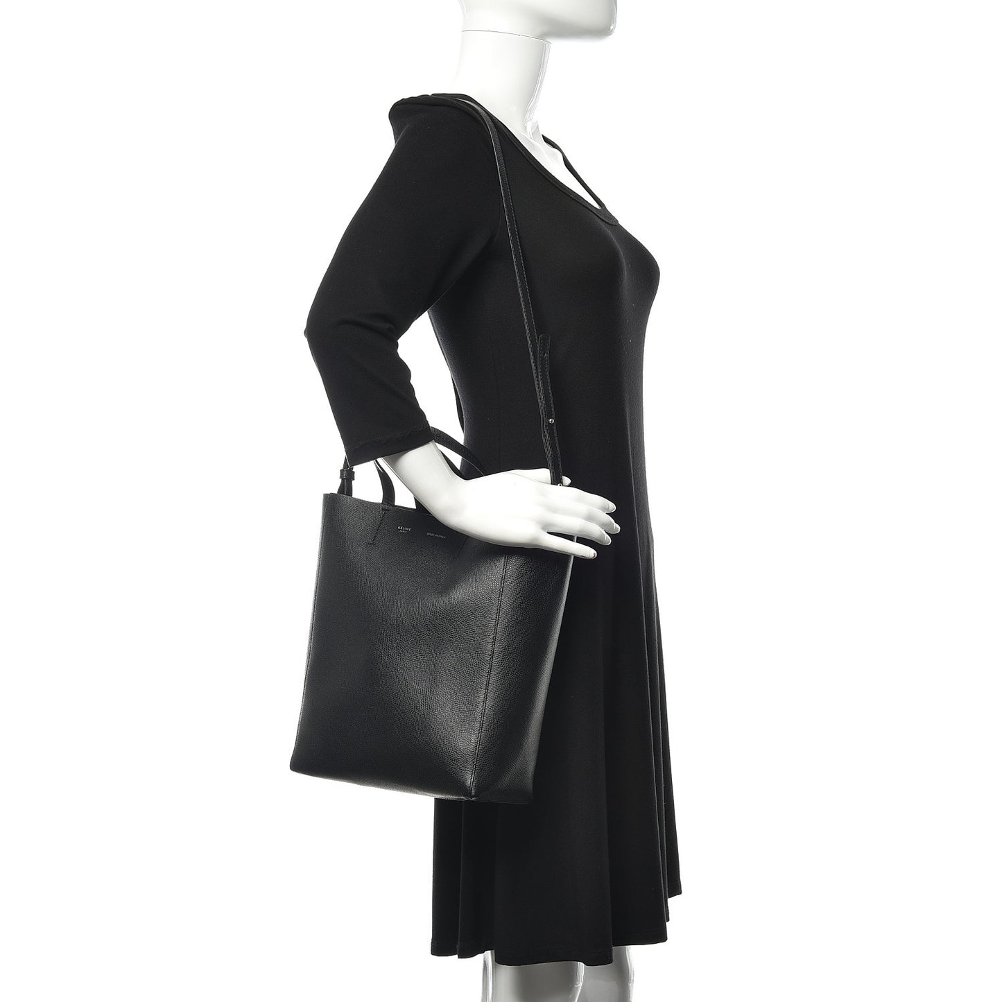 Grained Calfskin Small Vertical Cabas Black