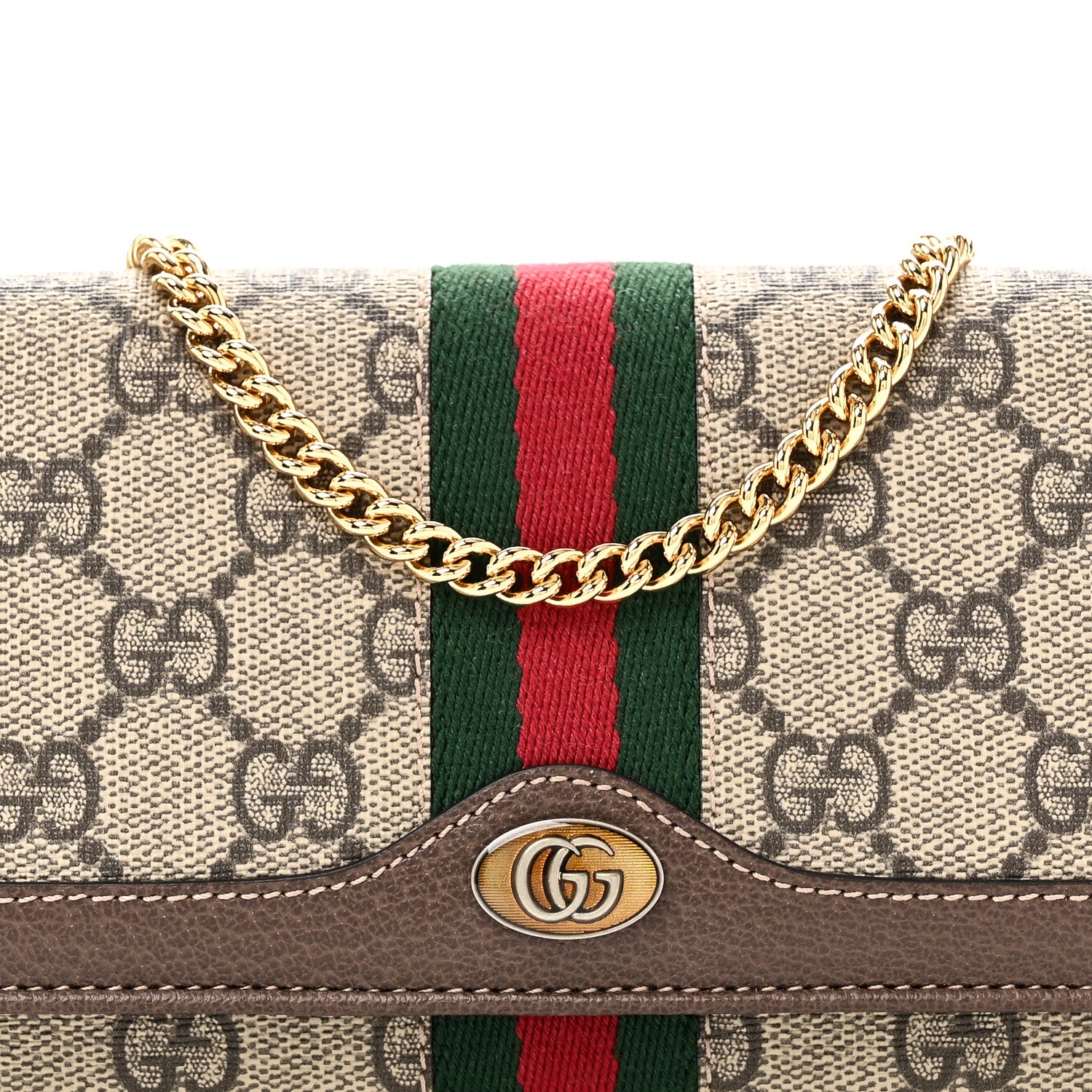 Gucci GG Supreme Monogram Web Ophidia Wallet On Chain Brown 9 of 11