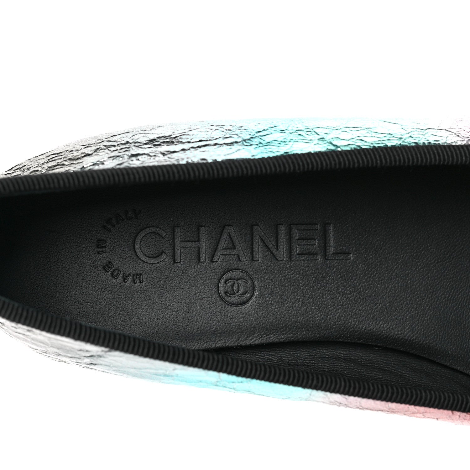 Chanel Laminated Calfskin Grosgrain Cap Toe CC Ballerina Flats 37 Multicolor Black 7 of 8