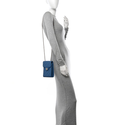 Chanel Caviar Quilted Classic Phone Holder Blue 2 of 13