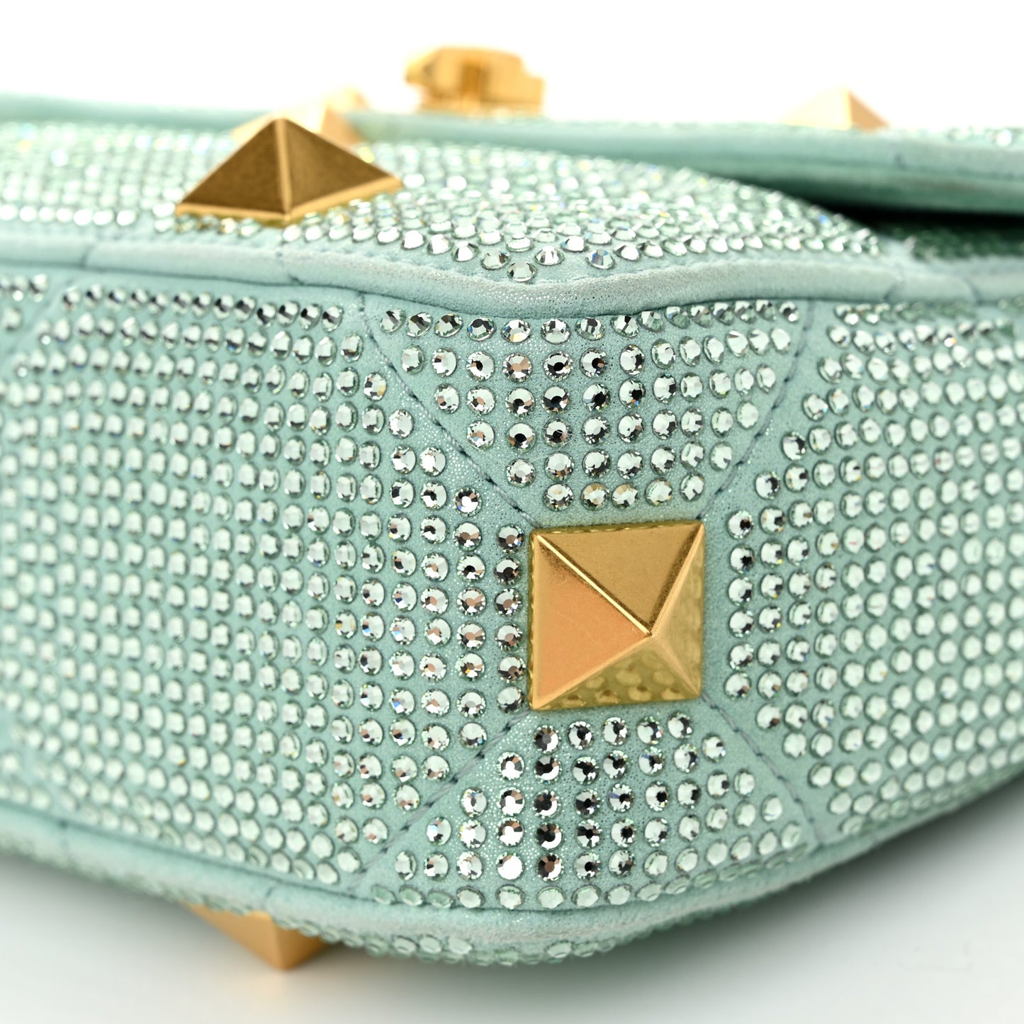 Crystal Suede Small Roman Stud Shoulder Bag Green