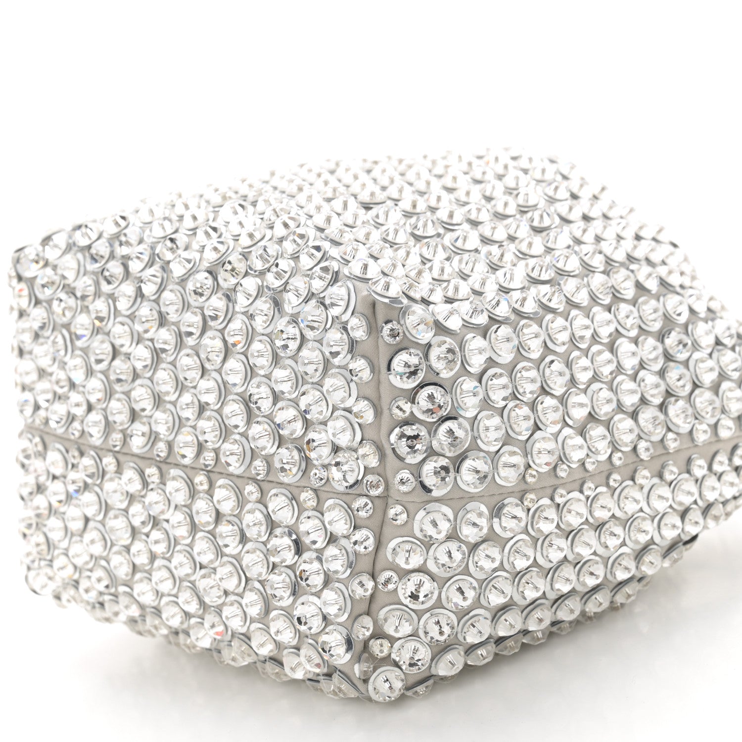 Valentino Garavani Satin Rhinestone Embellished Small Carry Secrets Bucket Bag Silver 9 of 10