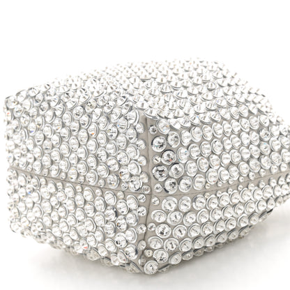 Valentino Garavani Satin Rhinestone Embellished Small Carry Secrets Bucket Bag Silver 9 of 10