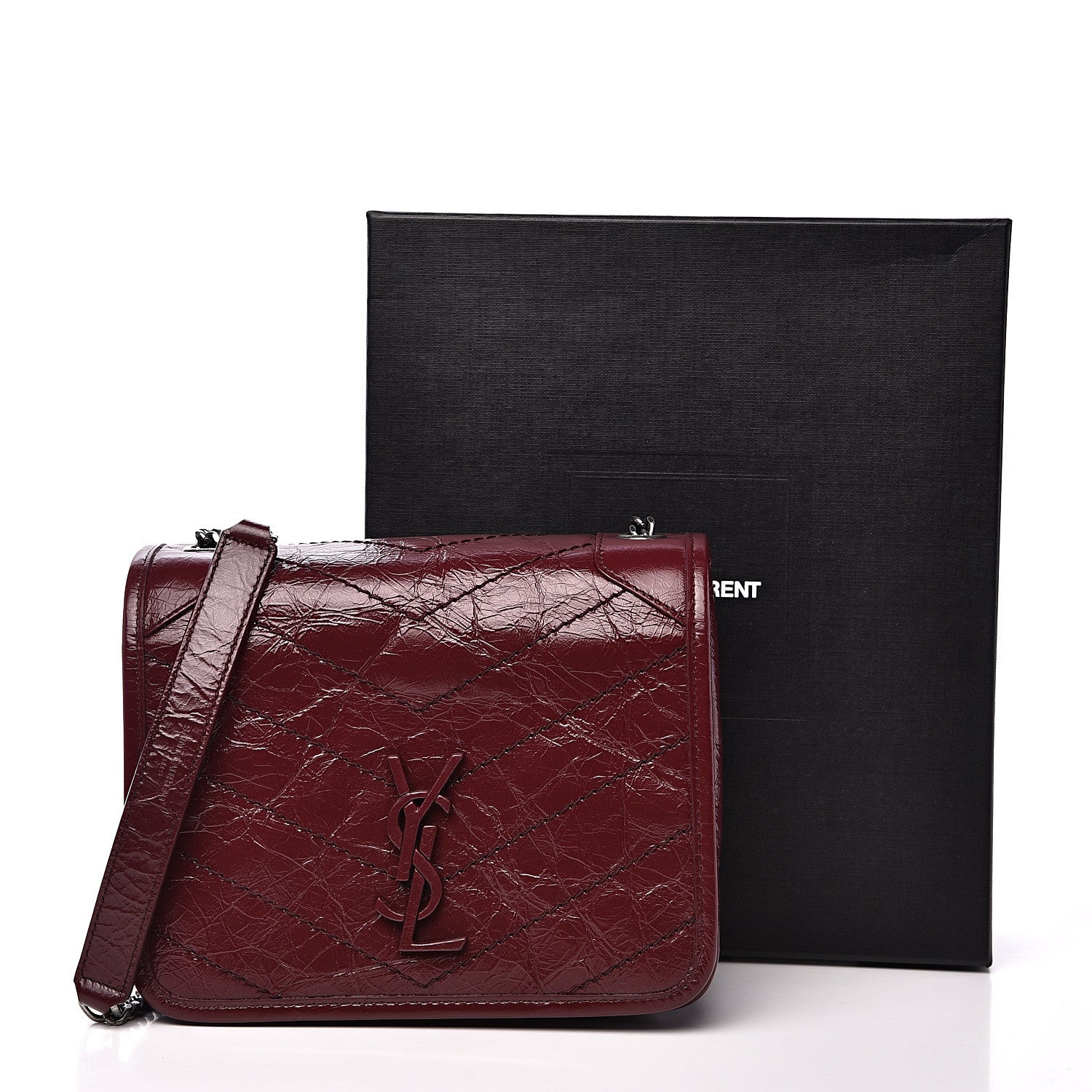 Saint Laurent Crinkled Calfskin Matelasse Monogram Niki Chain Wallet Dark Legion Red 9 of 9