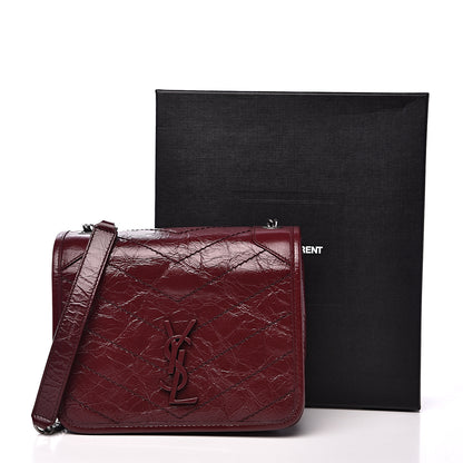 Saint Laurent Crinkled Calfskin Matelasse Monogram Niki Chain Wallet Dark Legion Red 9 of 9