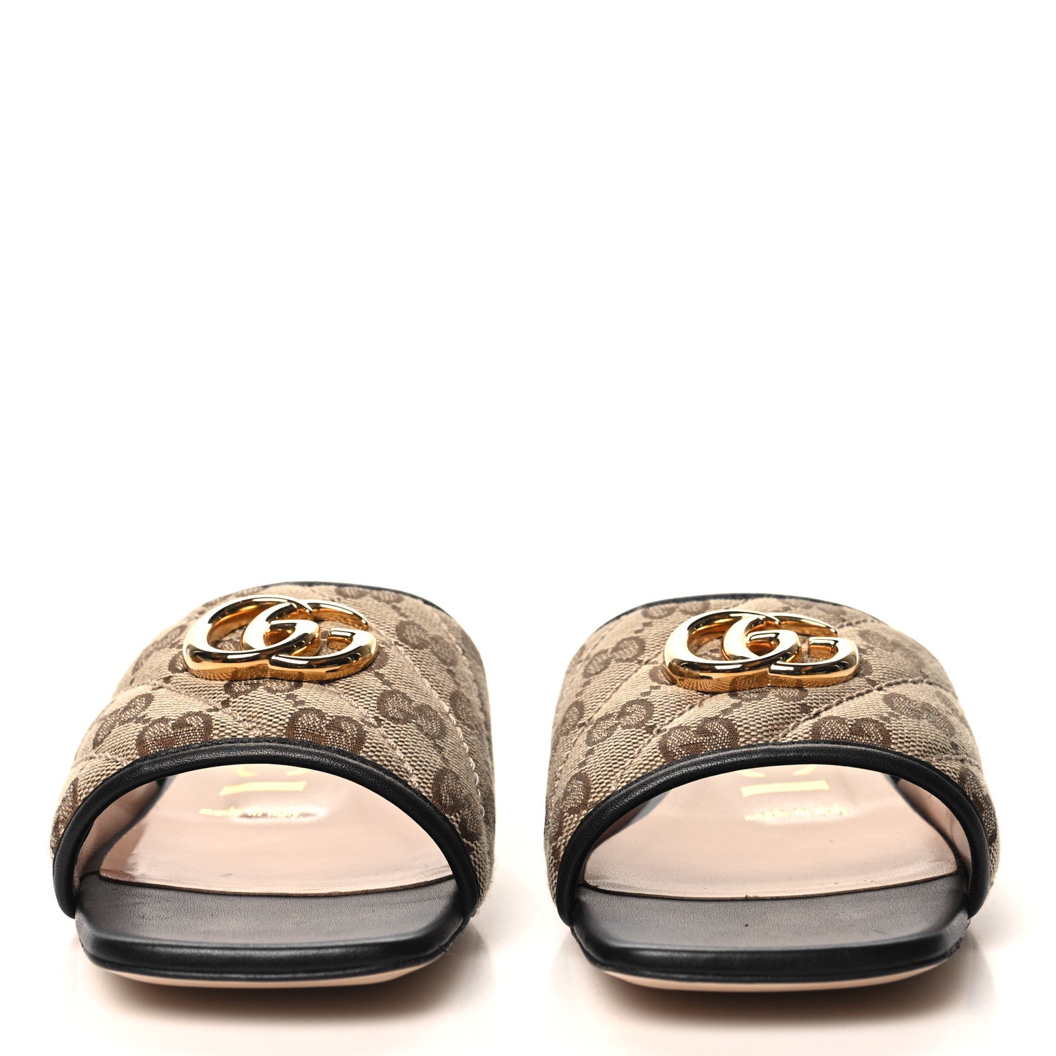 Gucci Monogram Matelasse Diagonal GG Marmont Flat Slide Sandals 36.5 Beige Ebony Black 2 of 9