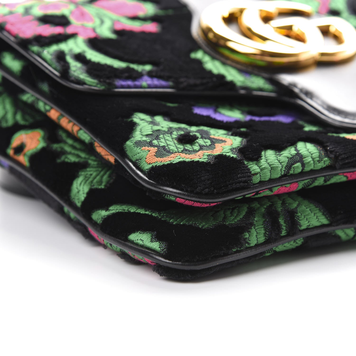 Gucci Velvet Jacquard Floral Embroidered Medium Arli Flap Shoulder Bag Black Green Multicolor 7 of 10