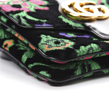 Gucci Velvet Jacquard Floral Embroidered Medium Arli Flap Shoulder Bag Black Green Multicolor 7 of 10
