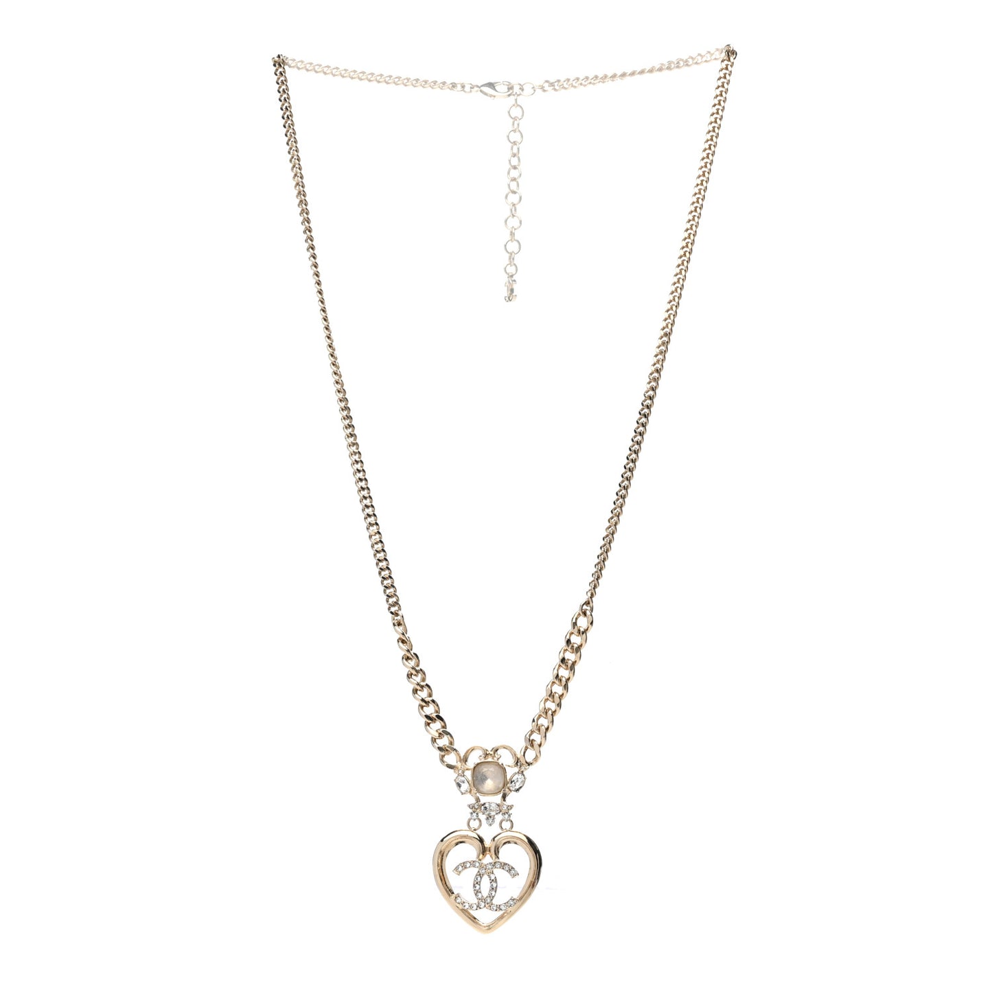 Crystal Glass Heart CC Necklace Gold