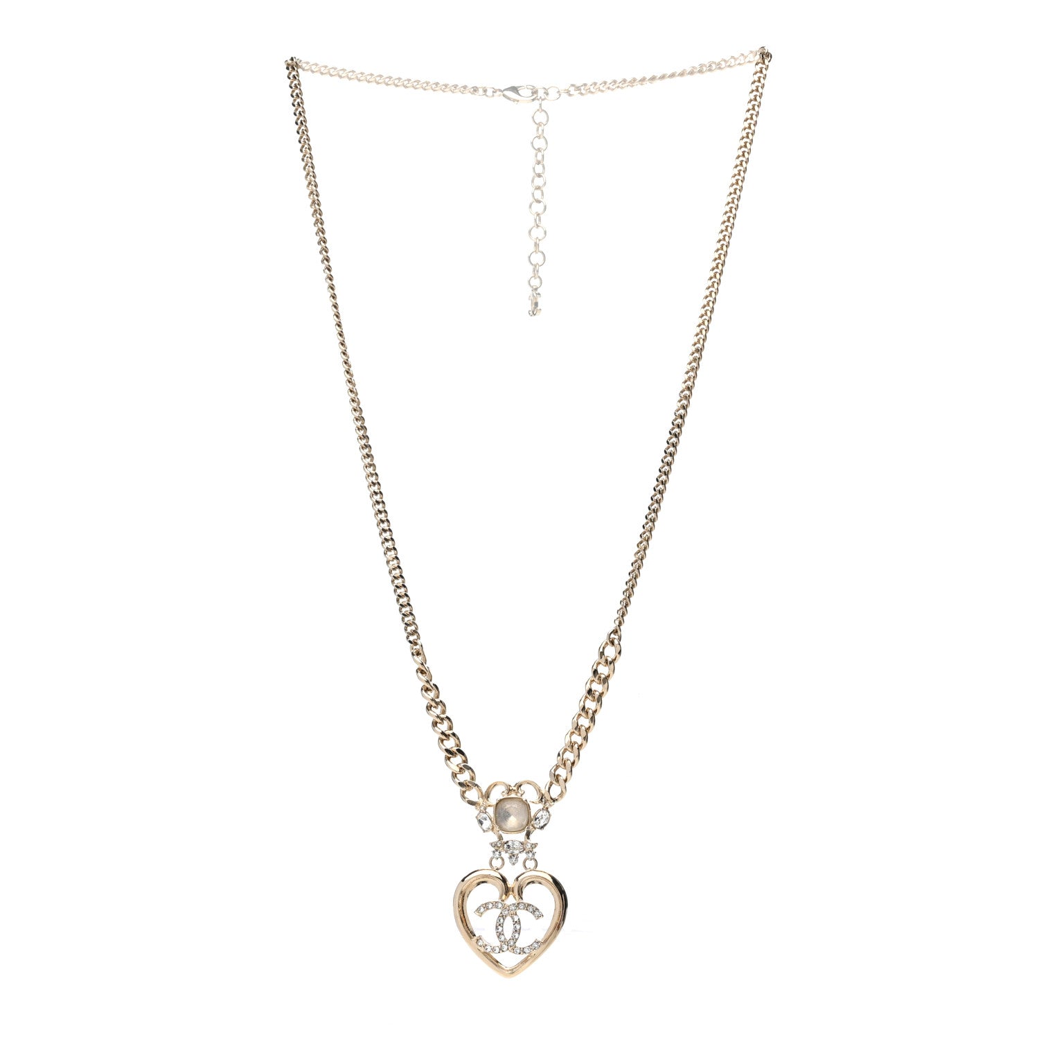 Chanel Crystal Glass Heart CC Necklace Gold 3 of 6