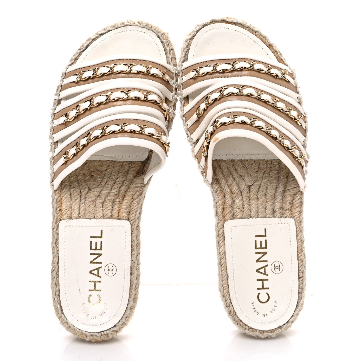 Chanel Lambskin Chain Espadrille Slip On Sandals 36 White 2 of 11
