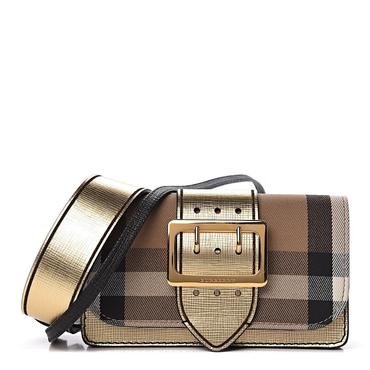 Burberry Metallic Calfskin Check Small Madison Buckle Bag Gold 1 of 11