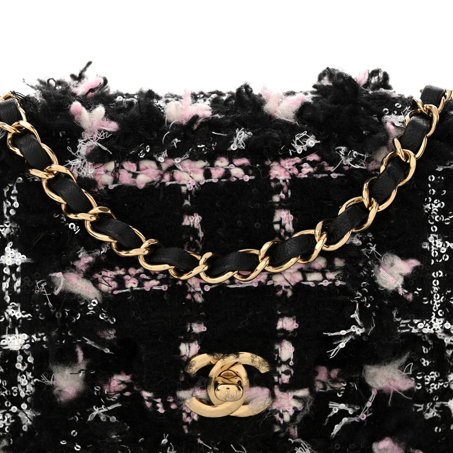 Chanel Tweed Sequin Mini Rectangular Flap Black Pink Multicolor 8 of 13