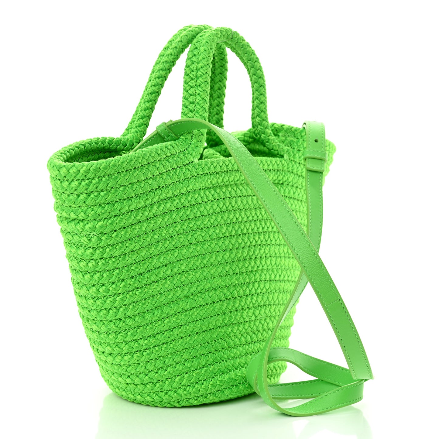 Nylon Lambskin Woven Small Ibiza Basket With Strap Green
