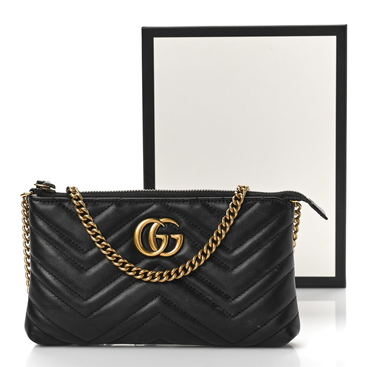 Calfskin Matelasse Mini GG Marmont Chain Bag Black