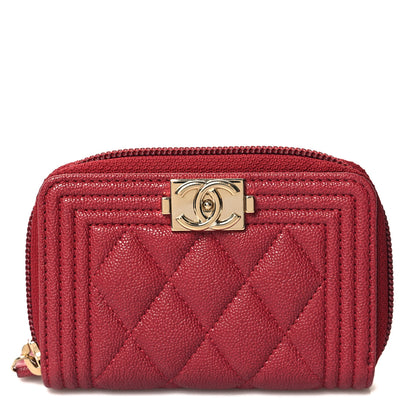 Chanel Caviar Quilted Boy Zip Around Coin Purse Wallet Burgundy 1 of 7