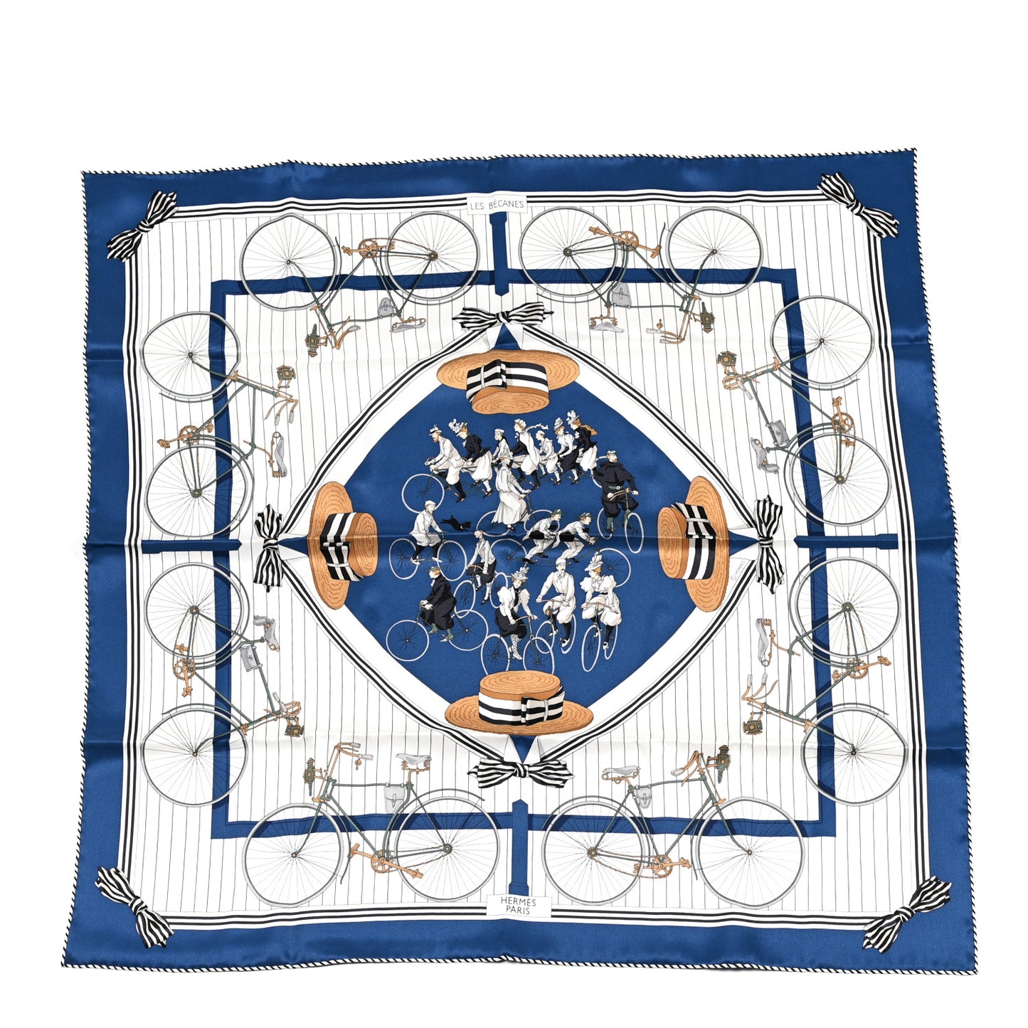 Silk Vintage Les Becanes Scarf 70 Marine Clair White