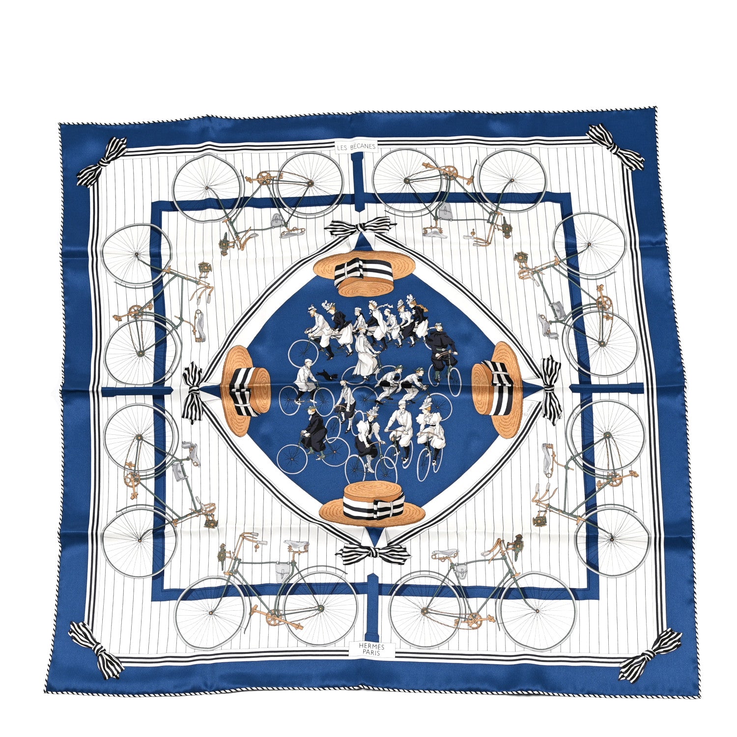 Hermes Silk Vintage Les Becanes Scarf 70 Marine Clair White 1 of 4