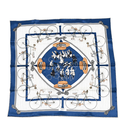 Hermes Silk Vintage Les Becanes Scarf 70 Marine Clair White 1 of 4